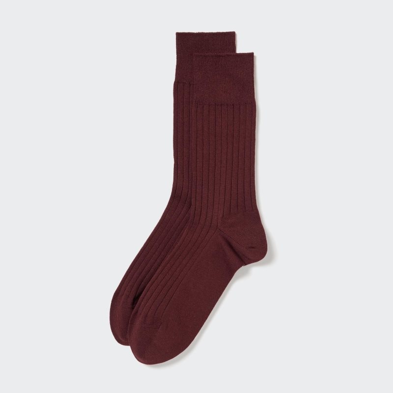 Burgundy Men Uniqlo Supima Cotton Wide Ribbed Socks | USA KAYEO-5367