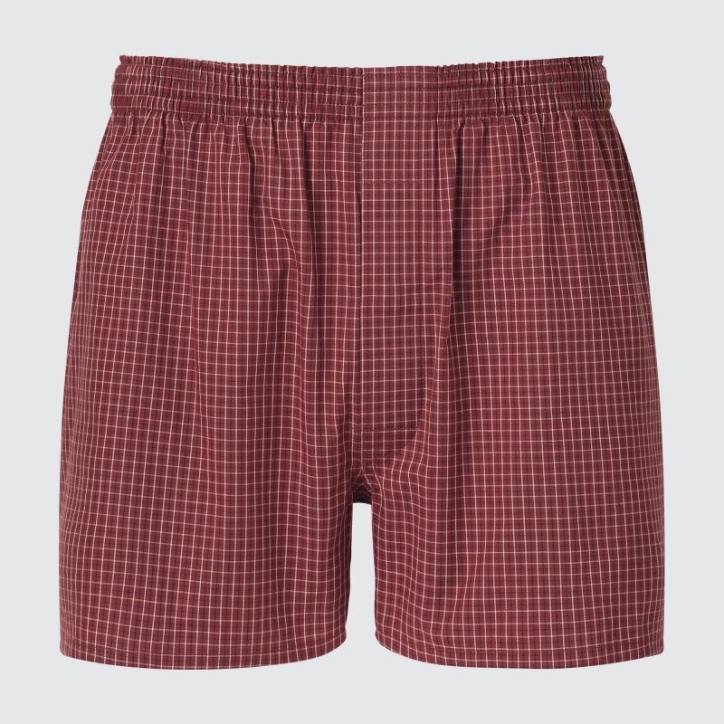 Burgundy Men Uniqlo Woven Checked Trunks | USA MSNFJ-0968