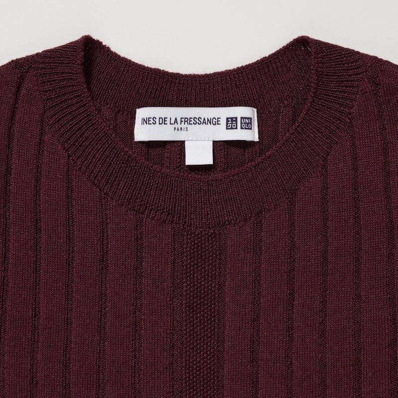 Burgundy Women Uniqlo 3d Knit Ribbed Crew Neck Long-sleeve (Ines De La Fressange) Dress | USA MSZDE-3840