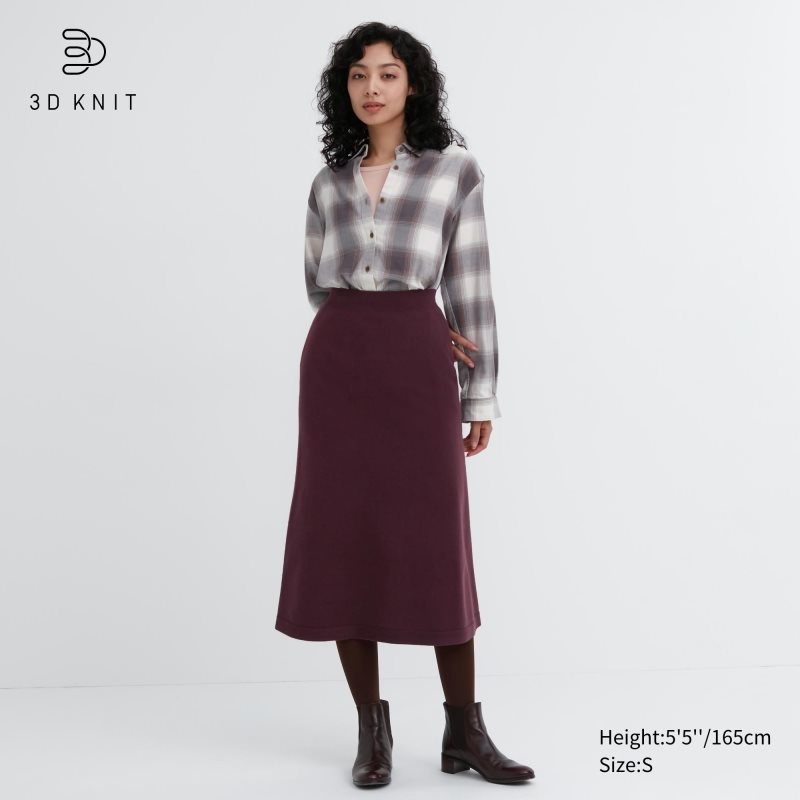 Burgundy Women Uniqlo 3d Knit Souffle Yarn Skirts | USA YWHXP-7314