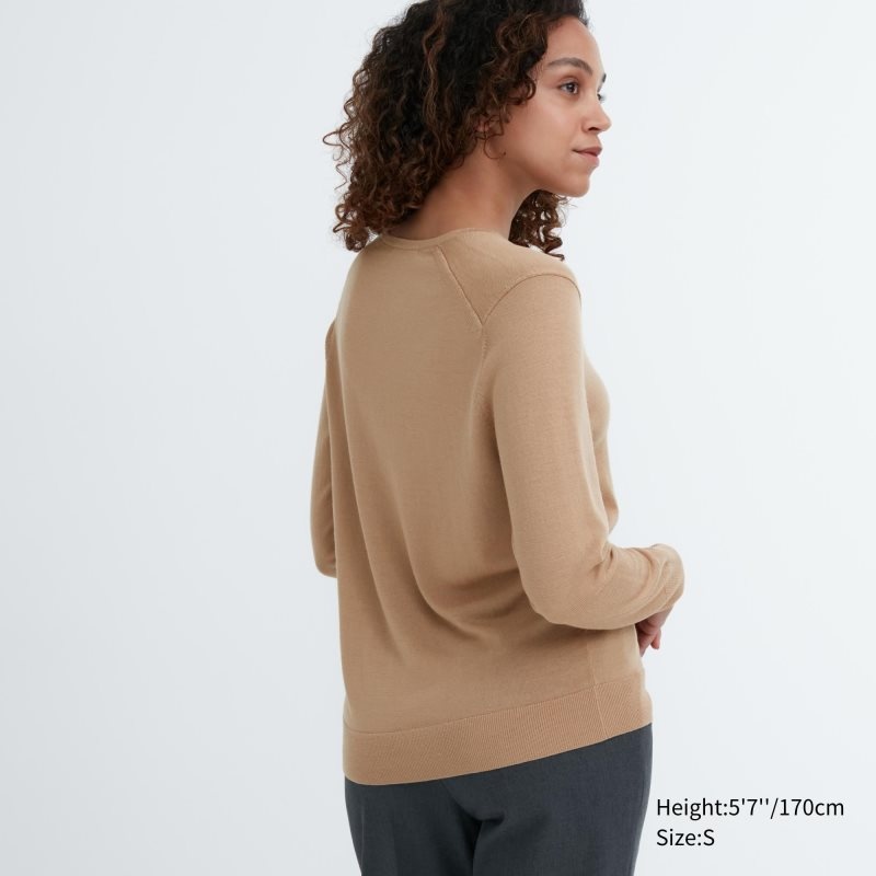 Burgundy Women Uniqlo Extra Fine Merino V-neck Long-sleeve Sweaters | USA TXNCW-3106