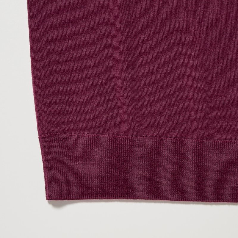 Burgundy Women Uniqlo Extra Fine Merino V-neck Long-sleeve Sweaters | USA TXNCW-3106