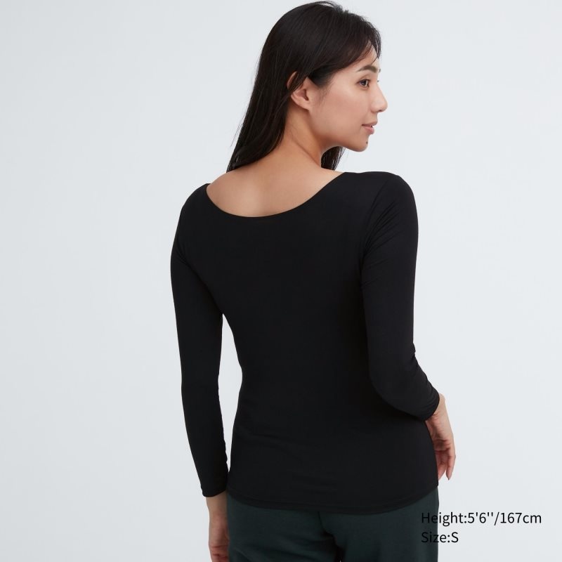 Burgundy Women Uniqlo Heattech Scoop Neck Long-sleeve T Shirts | USA IGXAN-0437