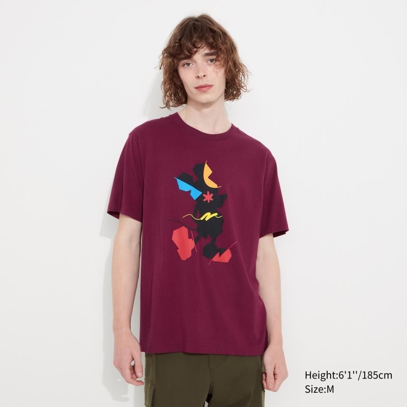 Burgundy Women Uniqlo Mickey Stands Ut (Short-sleeve Graphic) T Shirts | USA GOMAU-2568