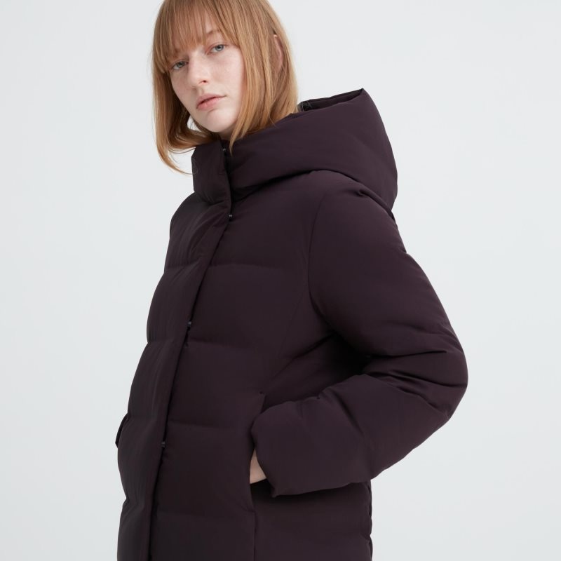 Burgundy Women Uniqlo Seamless Down Short Coats | USA SDCVF-7958