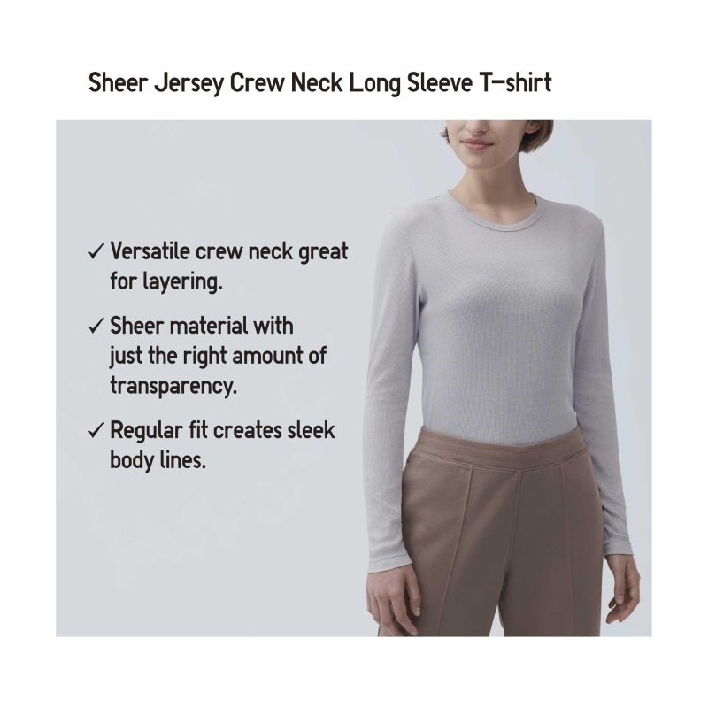 Burgundy Women Uniqlo Sheer Jersey Crew Neck Long-sleeve T Shirts | USA WATGK-1045