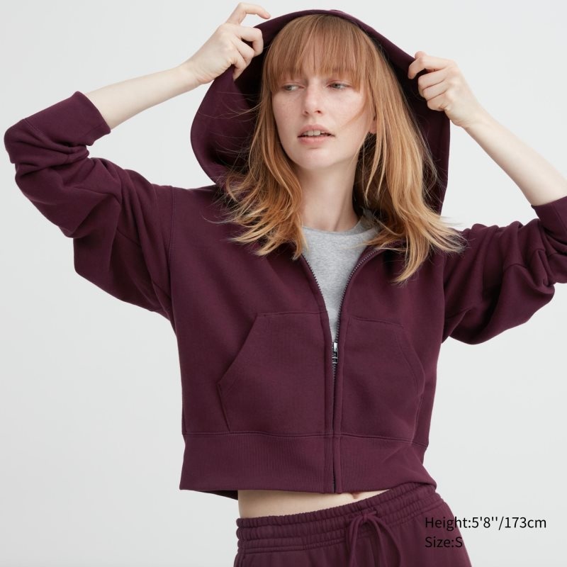 Burgundy Women Uniqlo Sweat Full-zip Long-sleeve Hoodie | USA FDKTV-5703