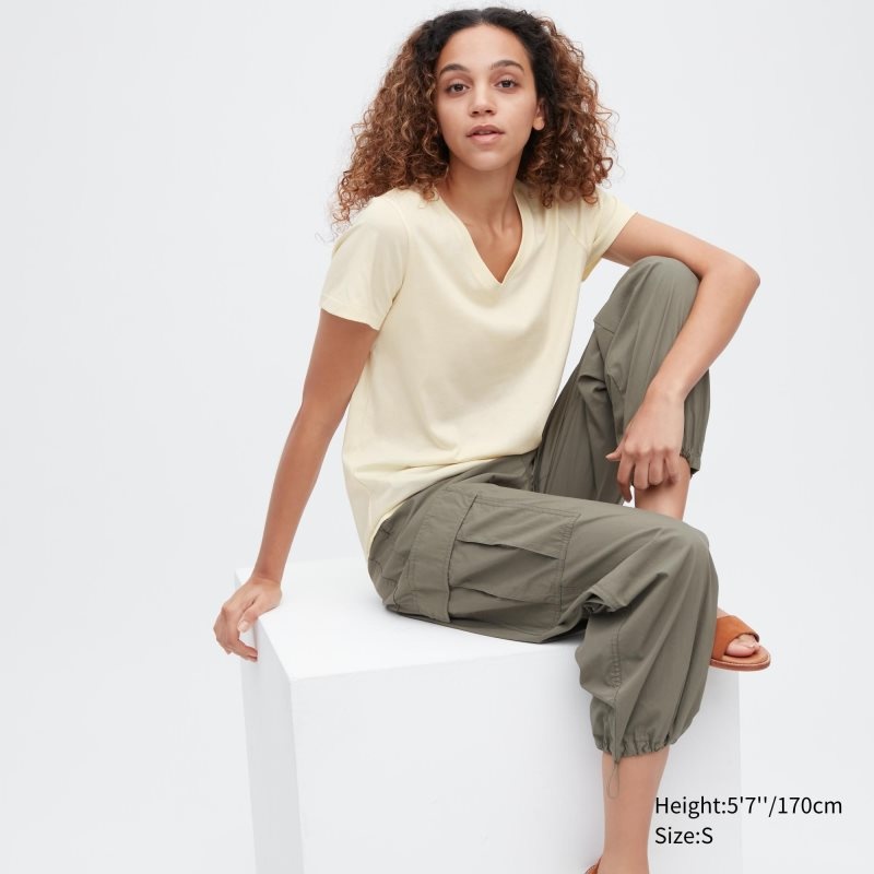 Cream Women Uniqlo Supima® Cotton V-neck Short-sleeve T Shirts | USA RDVTC-3249