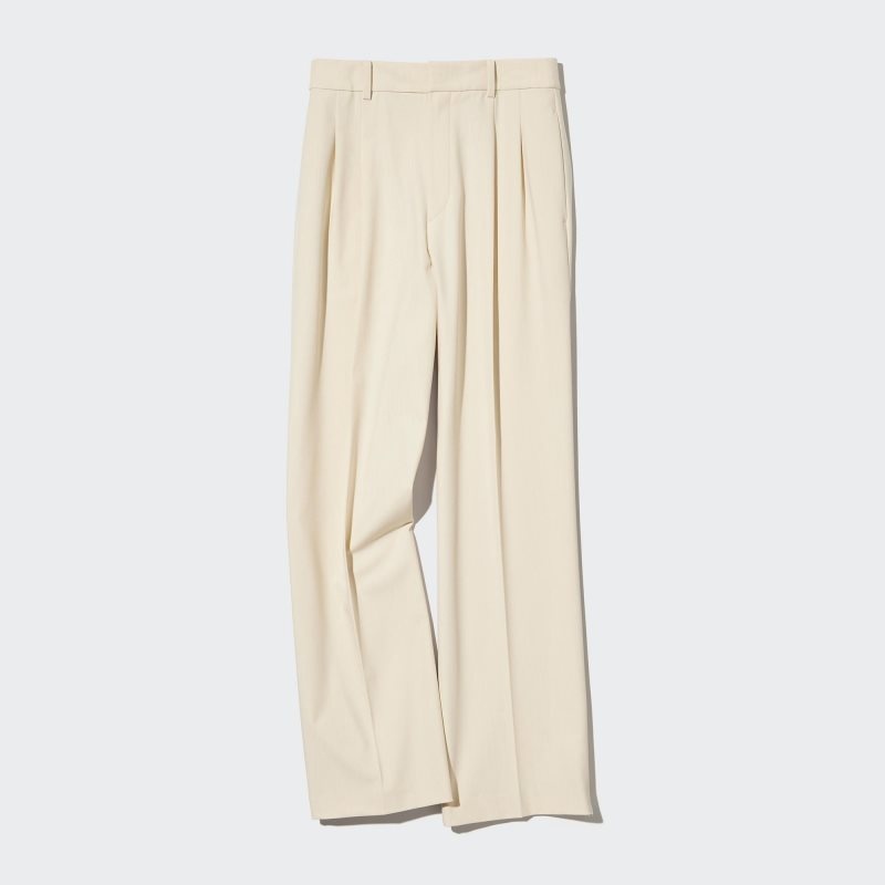 Cream Women Uniqlo Wide-fit Pleated (Tall) Pants | USA UADTJ-2641