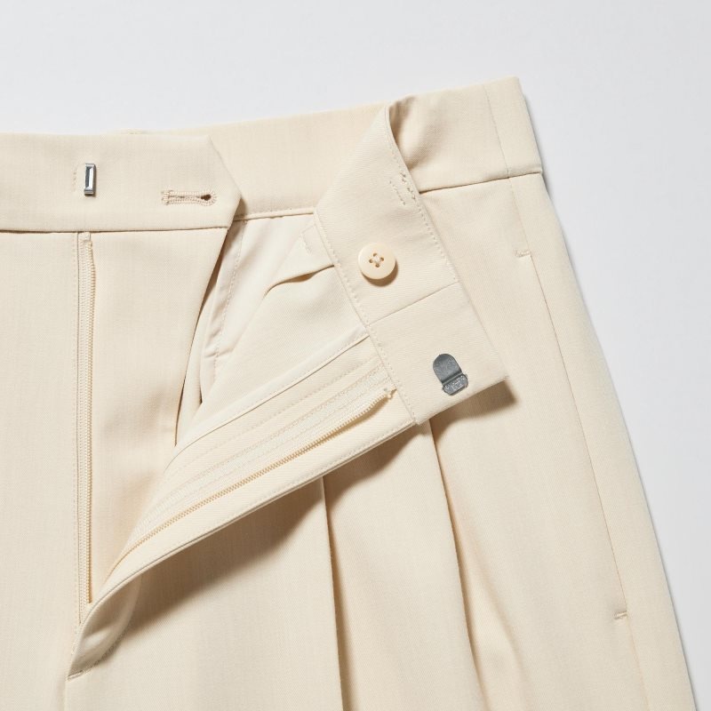 Cream Women Uniqlo Wide-fit Pleated (Tall) Pants | USA UADTJ-2641