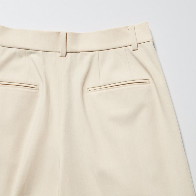 Cream Women Uniqlo Wide-fit Pleated (Tall) Pants | USA UADTJ-2641