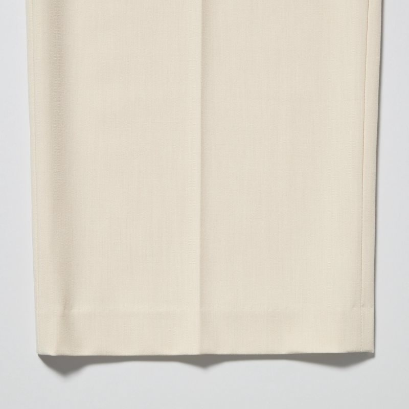 Cream Women Uniqlo Wide-fit Pleated (Tall) Pants | USA UADTJ-2641