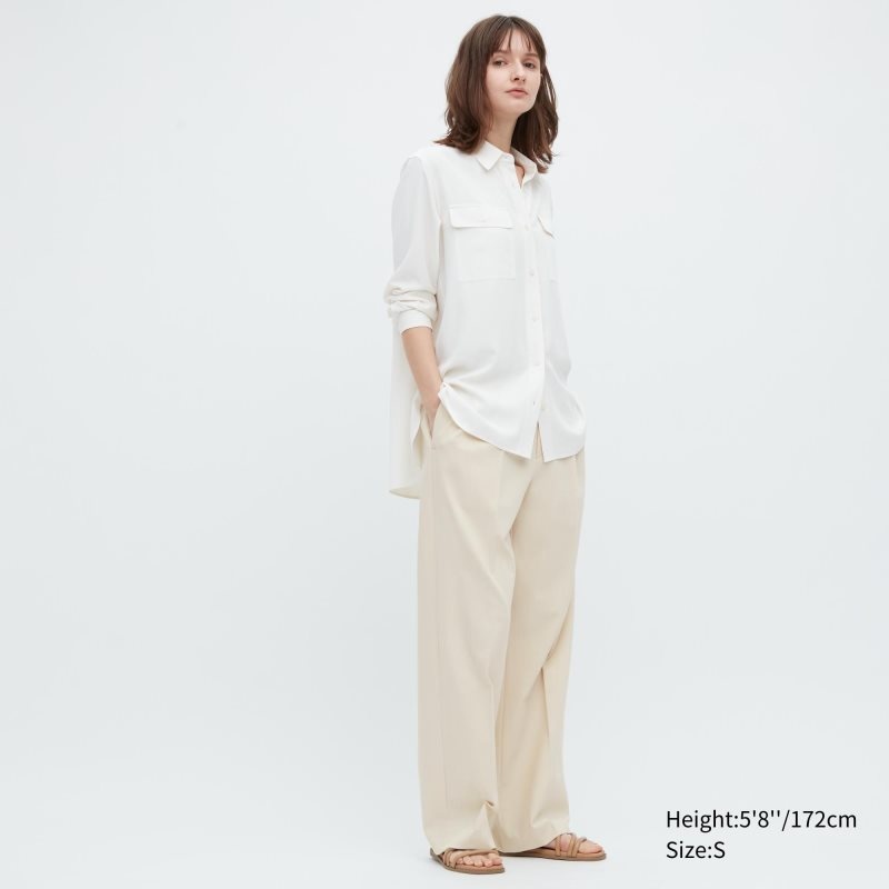 Cream Women Uniqlo Wide-fit Pleated (Tall) Pants | USA UADTJ-2641