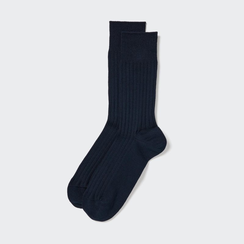 Dark Blue Men Uniqlo Supima® Cotton Wide Ribbed Socks | USA CKVNB-5892