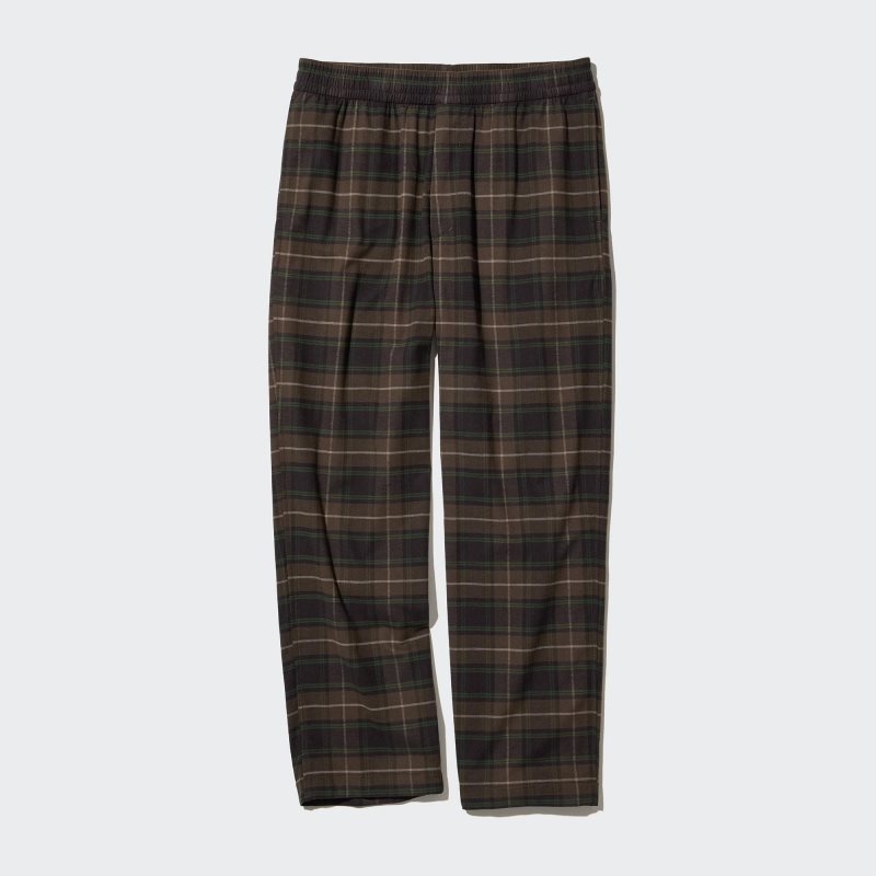 Dark Brown Men Uniqlo Flannel Easy Ankle Pants | USA XKYQU-7841