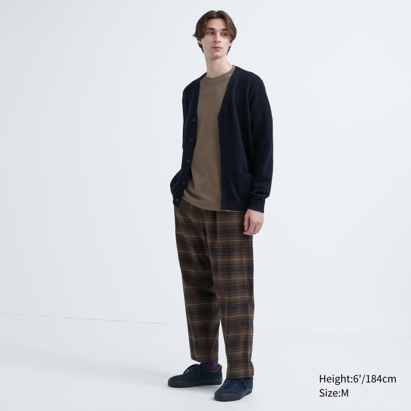 Dark Brown Men Uniqlo Flannel Easy Ankle Pants | USA XKYQU-7841