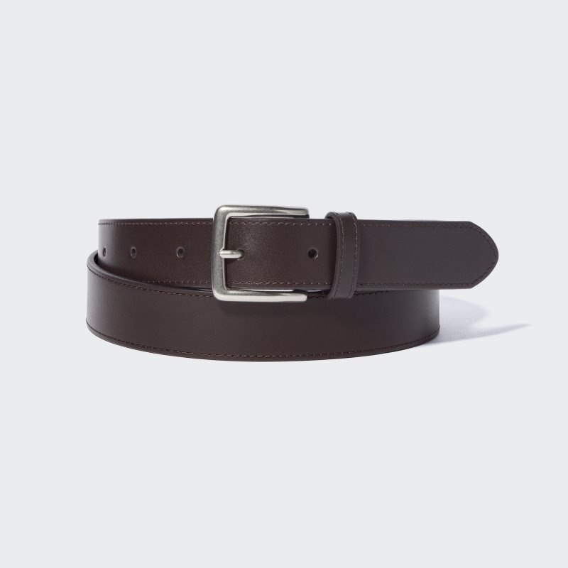 Dark Brown Men Uniqlo Italian Leather Smooth Stitched Belts | USA SYFKD-8276