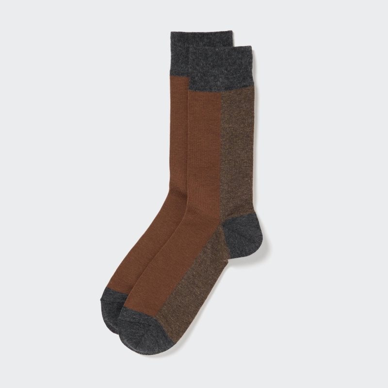 Dark Brown Men Uniqlo Striped Socks | USA CMJAS-1632