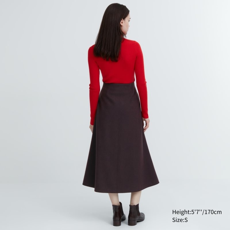 Dark Brown Women Uniqlo Brushed Jersey Flared Skirts | USA TJDXY-2745