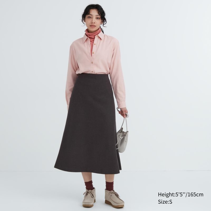 Dark Brown Women Uniqlo Brushed Jersey Flared Skirts | USA TJDXY-2745