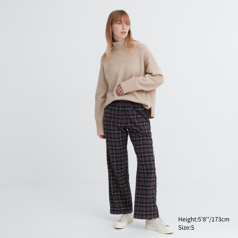 Dark Brown Women Uniqlo Flannel Checked Pants | USA HIDOM-8672