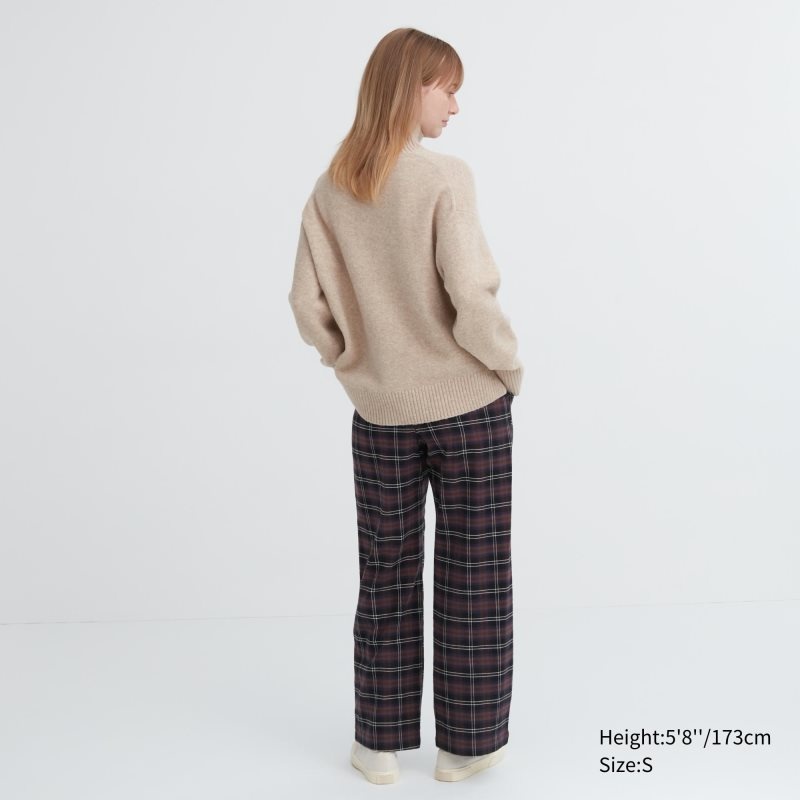 Dark Brown Women Uniqlo Flannel Checked Pants | USA HIDOM-8672