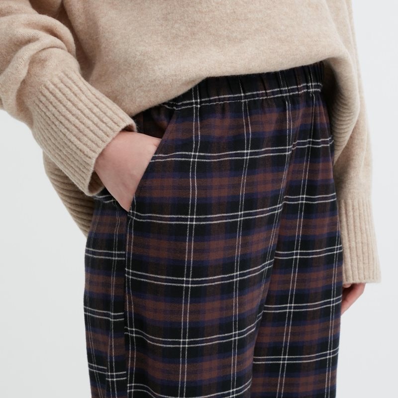 Dark Brown Women Uniqlo Flannel Checked Pants | USA HIDOM-8672