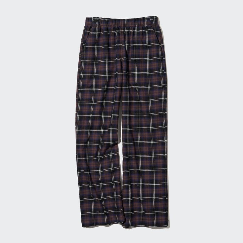 Dark Brown Women Uniqlo Flannel Checked Pants | USA HIDOM-8672