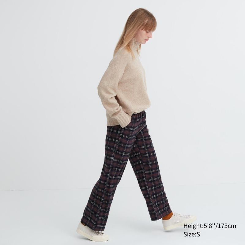 Dark Brown Women Uniqlo Flannel Checked Pants | USA HIDOM-8672