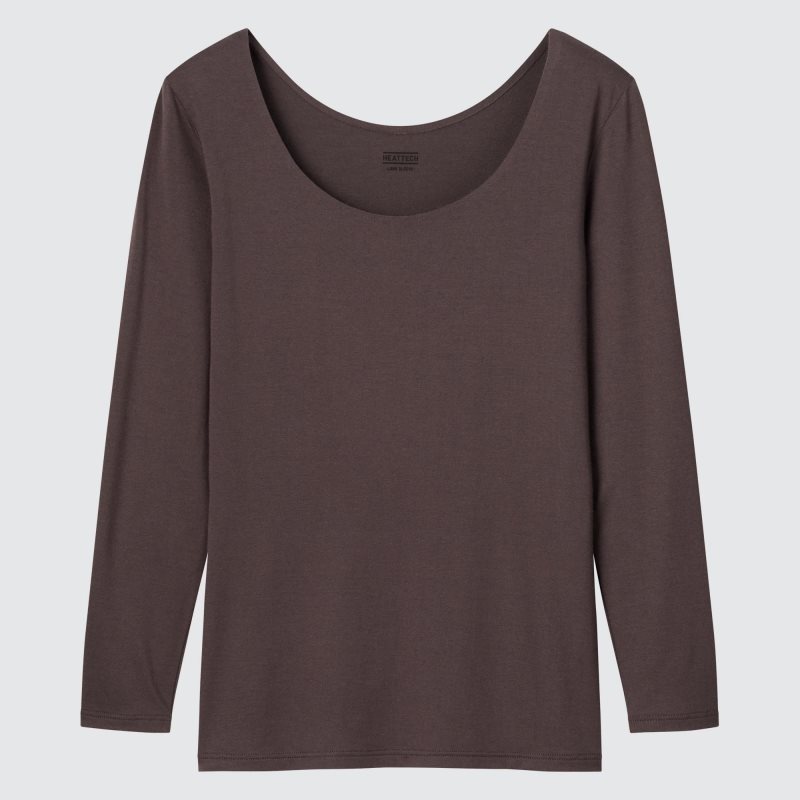 Dark Brown Women Uniqlo Heattech Scoop Neck Long-sleeve T Shirts | USA XLOSG-2901