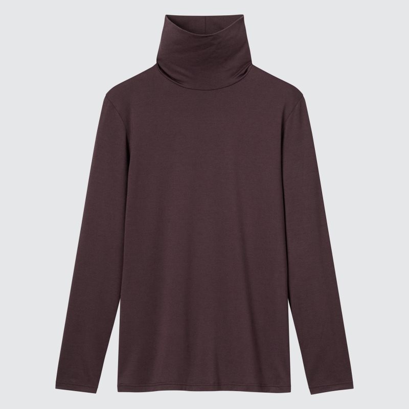 Dark Brown Women Uniqlo Heattech Turtleneck Long-sleeve T Shirts | USA WZXBR-2634