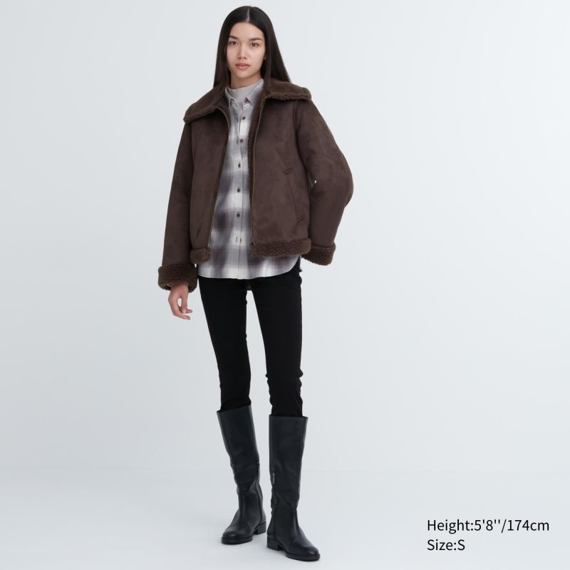 Dark Brown Women Uniqlo Pile-lined Jackets | USA VOFQL-1598