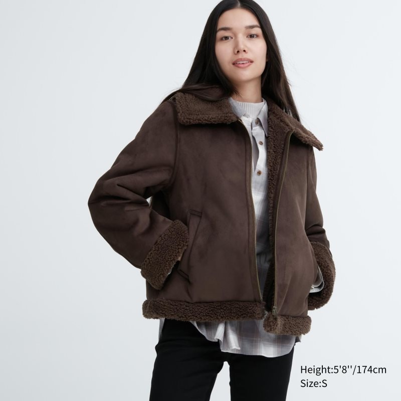 Dark Brown Women Uniqlo Pile-lined Jackets | USA VOFQL-1598