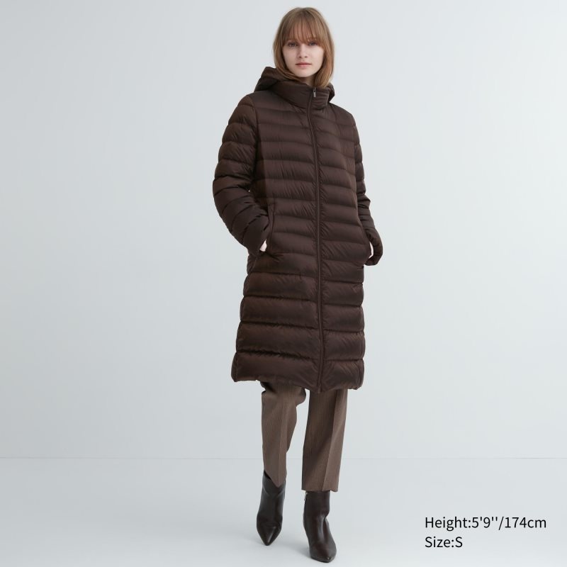 Dark Brown Women Uniqlo Ultra Light Down Long Coats | USA KMCDV-9037