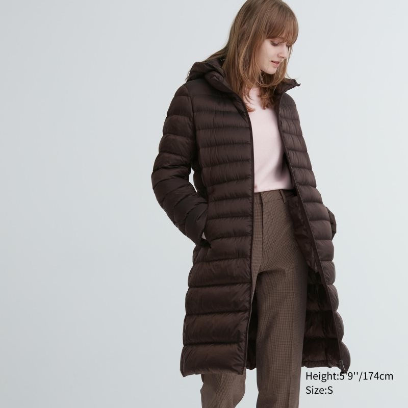 Dark Brown Women Uniqlo Ultra Light Down Long Coats | USA KMCDV-9037