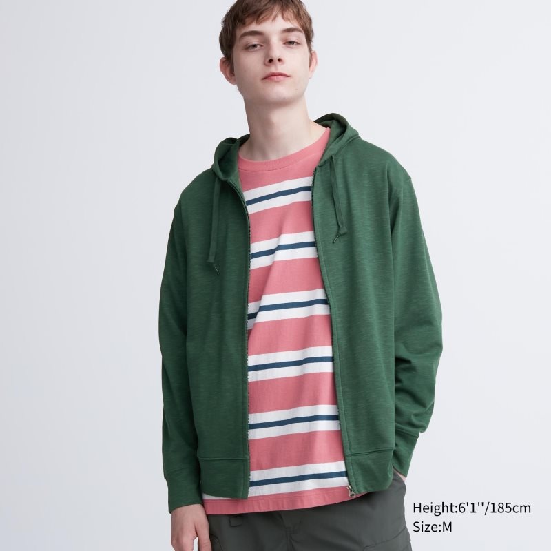 Dark Green Men Uniqlo Airism Uv Protection Full-zip Hoodie | USA JOQHS-9437