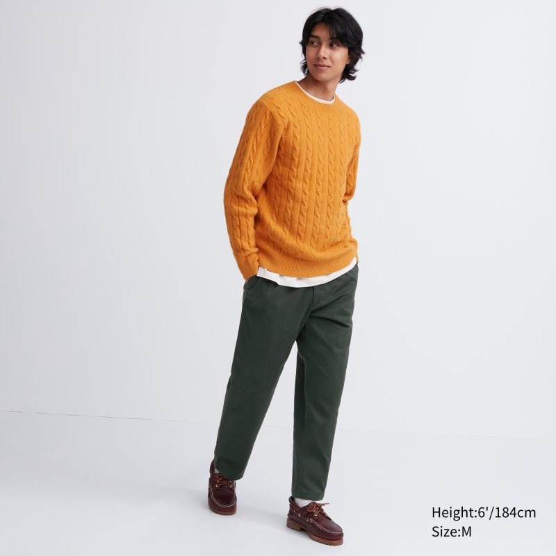 Dark Green Men Uniqlo Cotton Relaxed Ankle Pants | USA HCKGB-3821