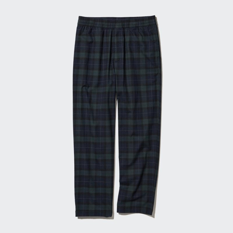 Dark Green Men Uniqlo Flannel Easy Ankle Pants | USA CWAQI-9458