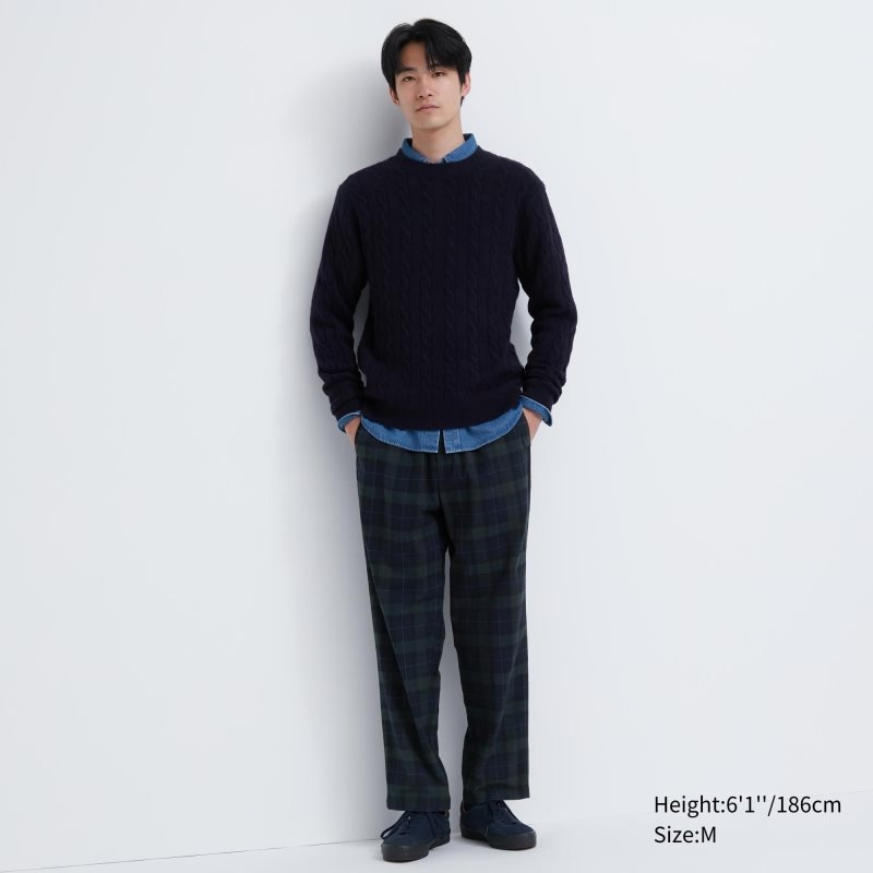 Dark Green Men Uniqlo Flannel Easy Ankle Pants | USA CWAQI-9458