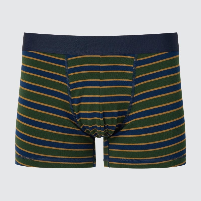 Dark Green Men Uniqlo Low-rise Cotton Striped Boxer Briefs | USA QIVSC-1348