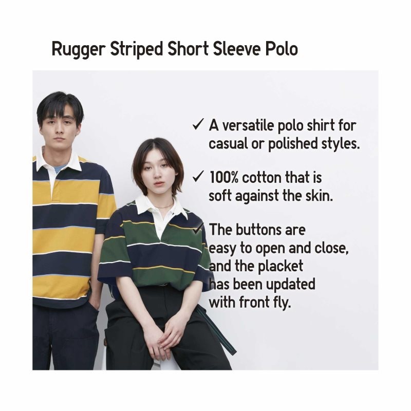 Dark Green Men Uniqlo Rugger Striped Short Sleeve Polo Shirts | USA FDPQX-1643