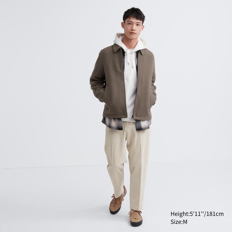 Dark Green Men Uniqlo Single Collar Short Jackets | USA OGWXQ-5796