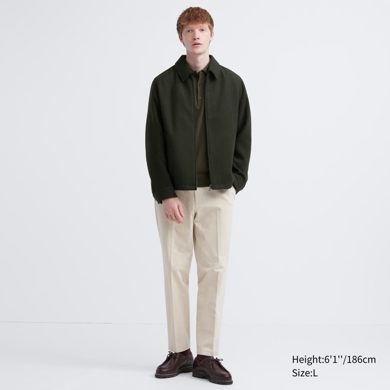 Dark Green Men Uniqlo Single Collar Short Jackets | USA OGWXQ-5796