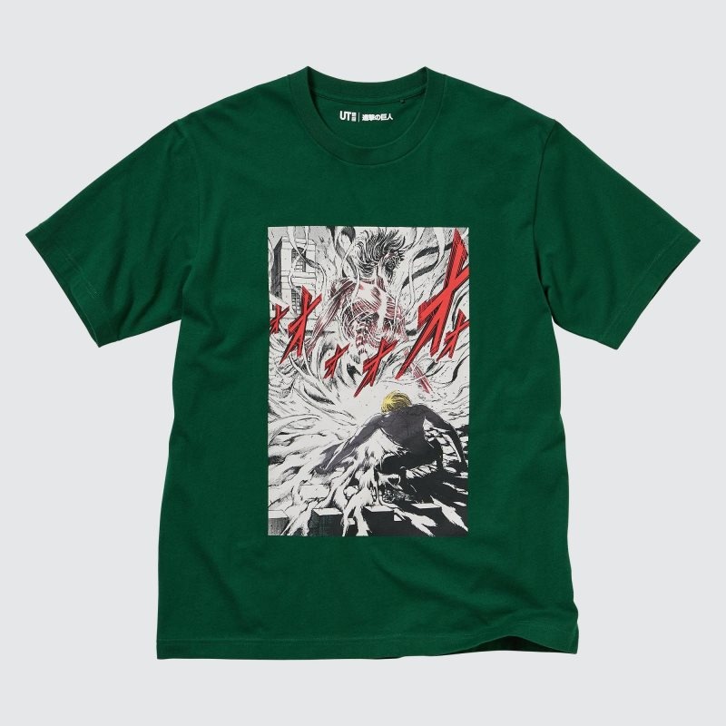 Dark Green Women Uniqlo Attack On Titan Ut (Short-sleeve Graphic) (Eren Transforms Into A Titan) T Shirts | USA NQHOC-1472