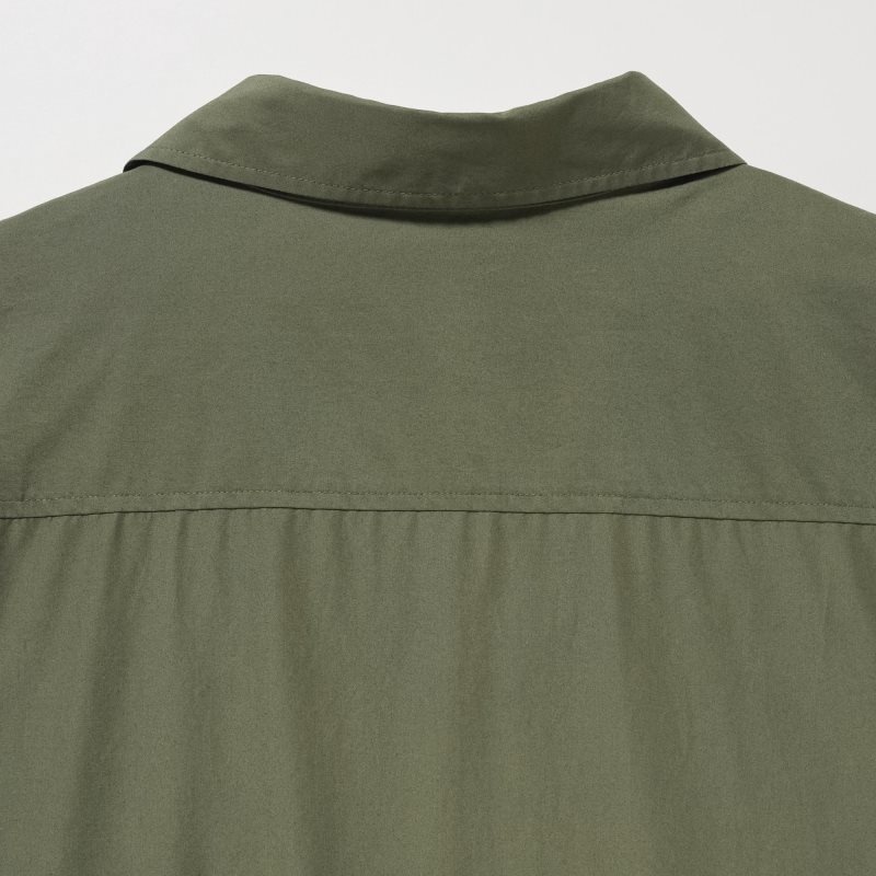 Dark Green Women Uniqlo Cotton Long-sleeve Long Shirt Dress | USA QXVNK-1596