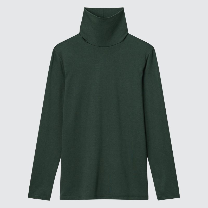 Dark Green Women Uniqlo Heattech Turtleneck Long-sleeve T Shirts | USA IJANC-1358