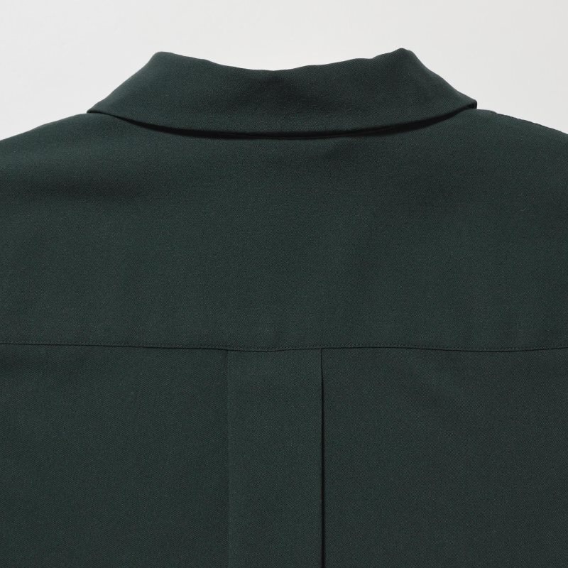 Dark Green Women Uniqlo Rayon Skipper Collar 3/4-sleeve Blouse | USA CMEUZ-2539