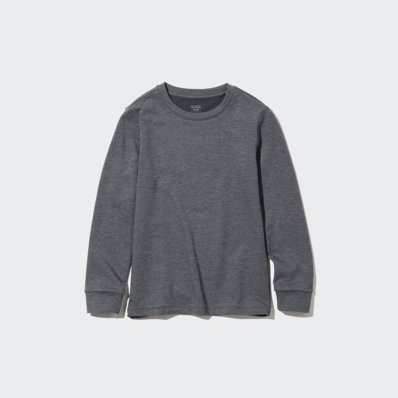 Dark Grey Kids Uniqlo Heattech Cotton Crew Neck Long-sleeve (Extra Warm) T Shirts | USA BPXHU-2395