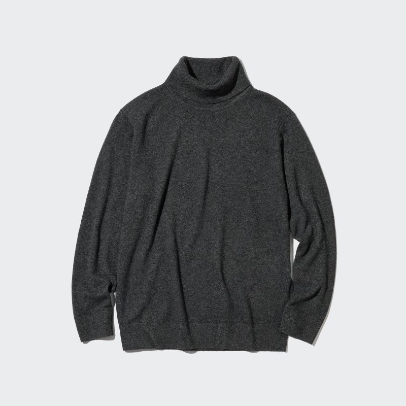 Dark Grey Men Uniqlo Cashmere Turtleneck Long-sleeve Sweaters | USA DWVGN-1935