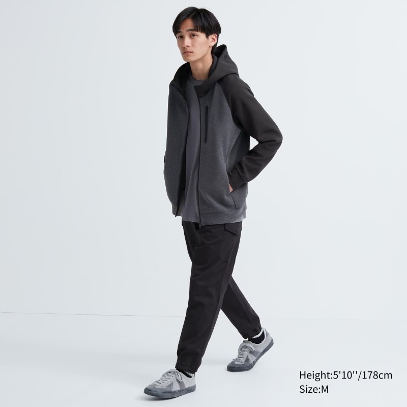 Dark Grey Men Uniqlo Dry Stretch Sweat Full-zip (Color Block) Hoodie | USA KHQCR-5723